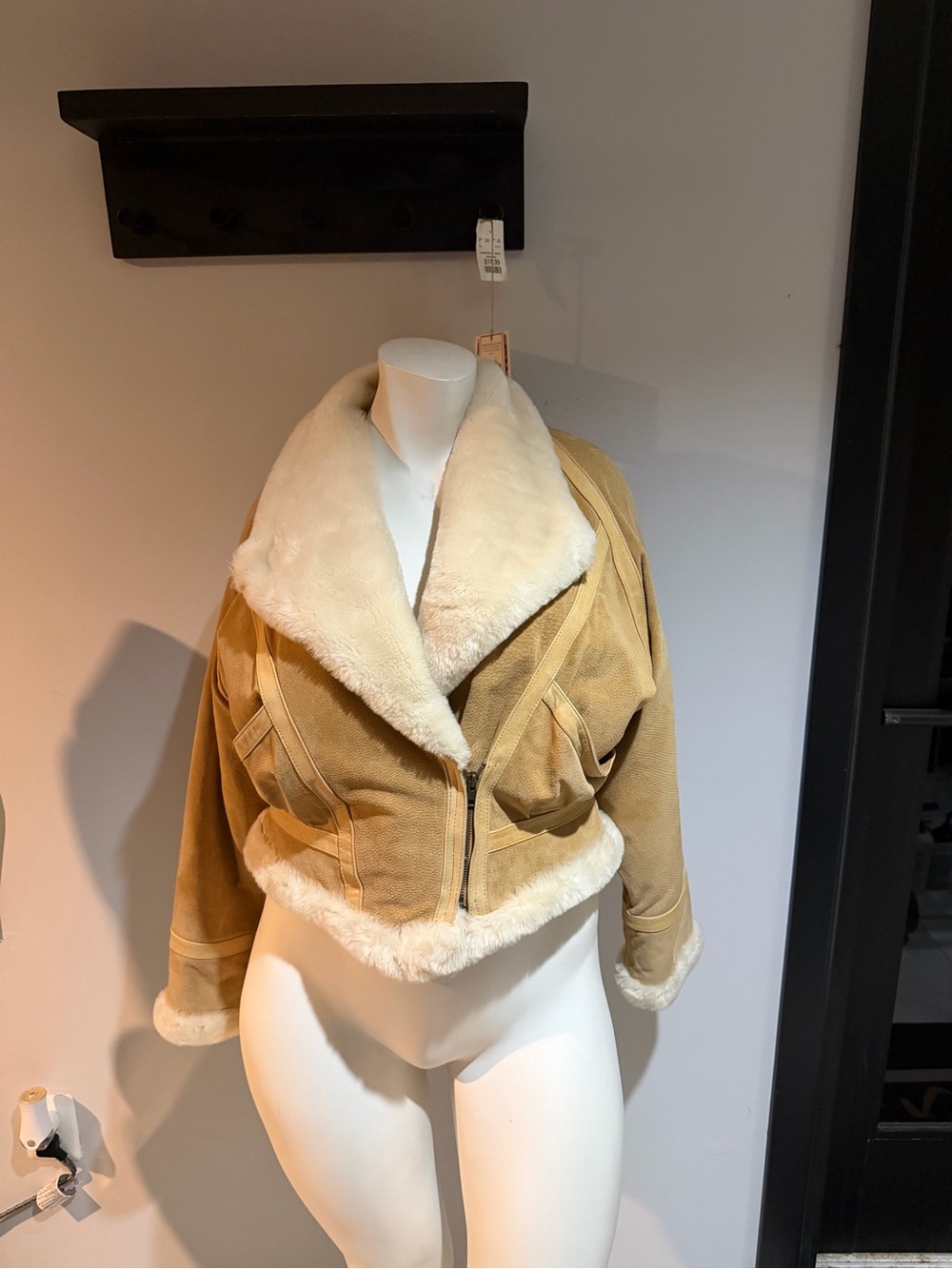 Adventure Bound byWilsons Leather Camel Cropped Teddy Jacket with Cream Faux Fur